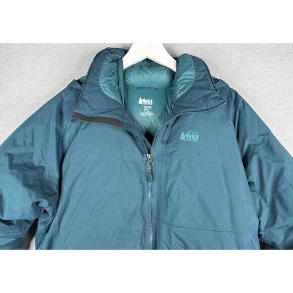 REI Stormhenge 850 Goose Down Parka Womens Sz L Teal Hydrowall Waterproof Jacket - Picture 2 of 13